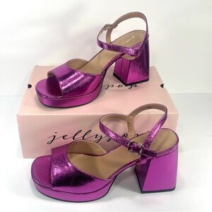 Jellypop Women's Metallic Pink Purple Block Heel Sandals Fuchsia